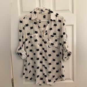 Express Cat Print Blouse, Size Large